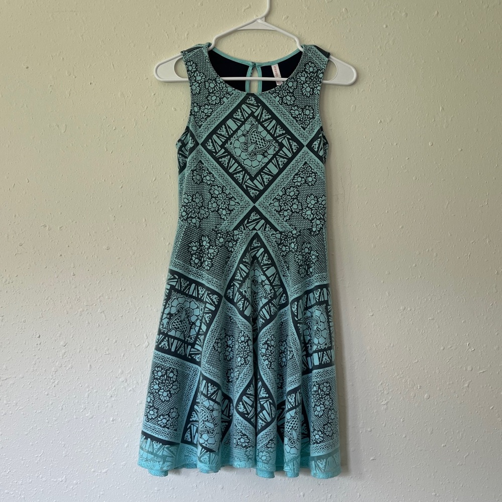 Xhilaration Aqua/Navy Floral Fit n’ Flare Dress- Size XS
